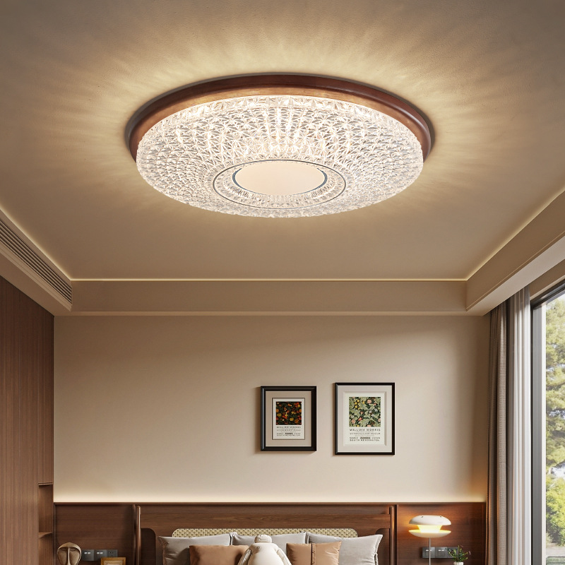 Nueva lámpara de dormitorio de estilo chino lámpara de techo lámpara de estudio de nogal retro americano lámpara de habitación de madera maciza redonda de estilo antiguo