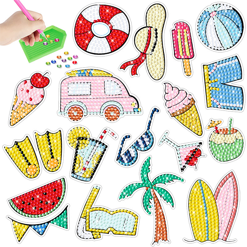 Nuevas pegatinas hechas a mano para niños, diamantes redondos, dibujos animados, series de flores, pinturas de diamantes, pegatinas gratis, pegatinas de bricolaje, pegatinas de pared de mampostería