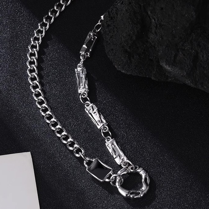 Irregular Circular Necklace For Men, Titanium Steel Chain Necklace_voghion.com
