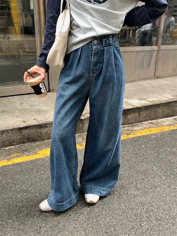 广州黄峥美式阔腿牛仔裤早秋新款时尚宽松显瘦高腰休闲洋气530066|undefined