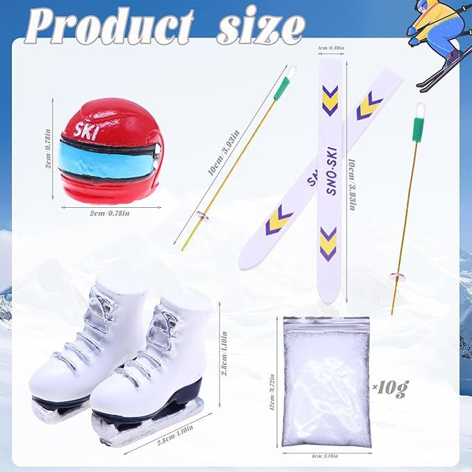 Dollhouse Miniature Winter Skiing Scene Accessories Mini 1:1 Three-Buckle Skates and Ski Hat