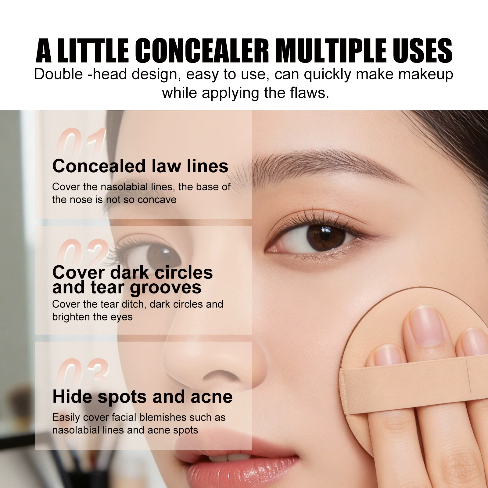 Concealer EELHOPE three-color compact, 15 g — brightening, dark-circle & blemish coverage