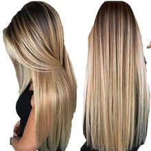 European and American Wig Wish Amazon Fashion Dyed Mixed Color Golden Medium Parted Long Straight Hair Set Manufacturer Wholesale