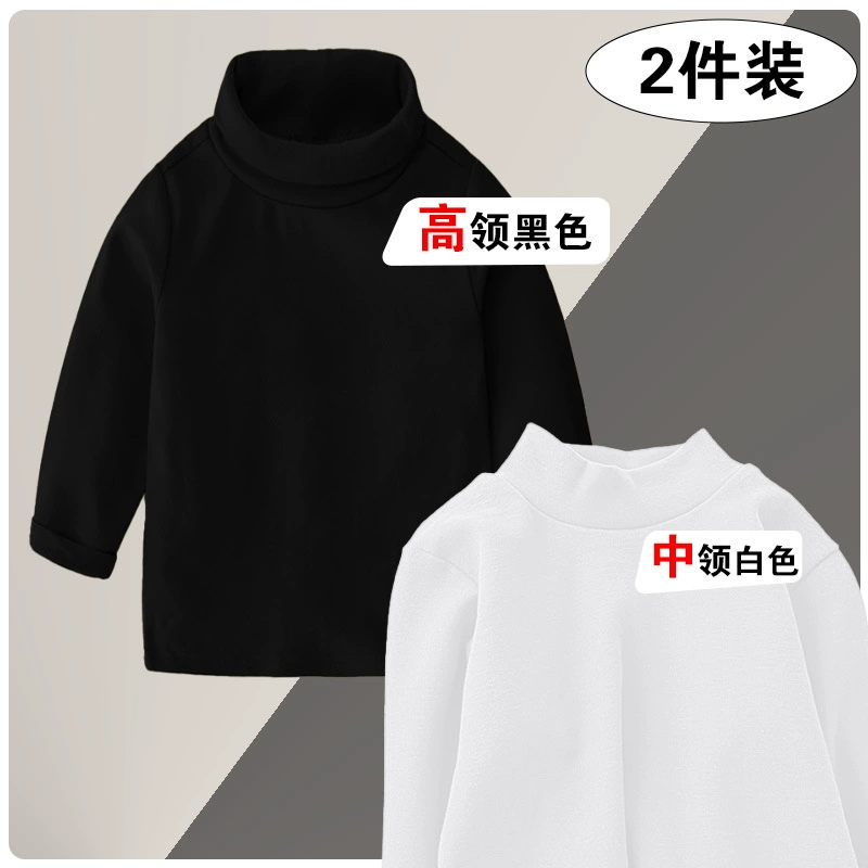 Children's Demi-Season T‑Shirt, Body‑Friendly Cotton, Long Sleeve, High Collar, Korean Style