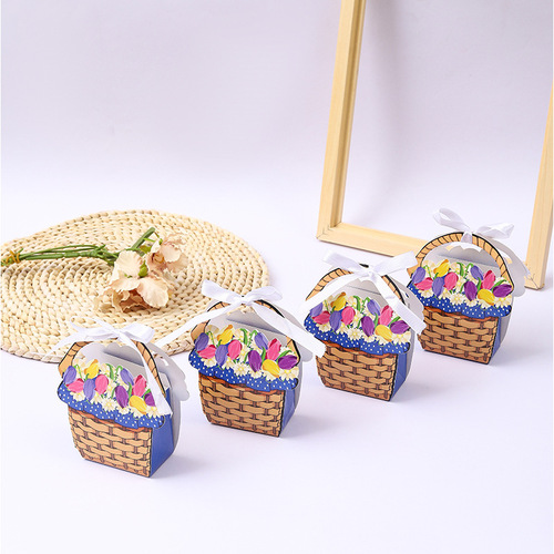 Cross-border hot selling color oil painting flower basket portable wedding candy snack packaging box wedding party souvenir gift box