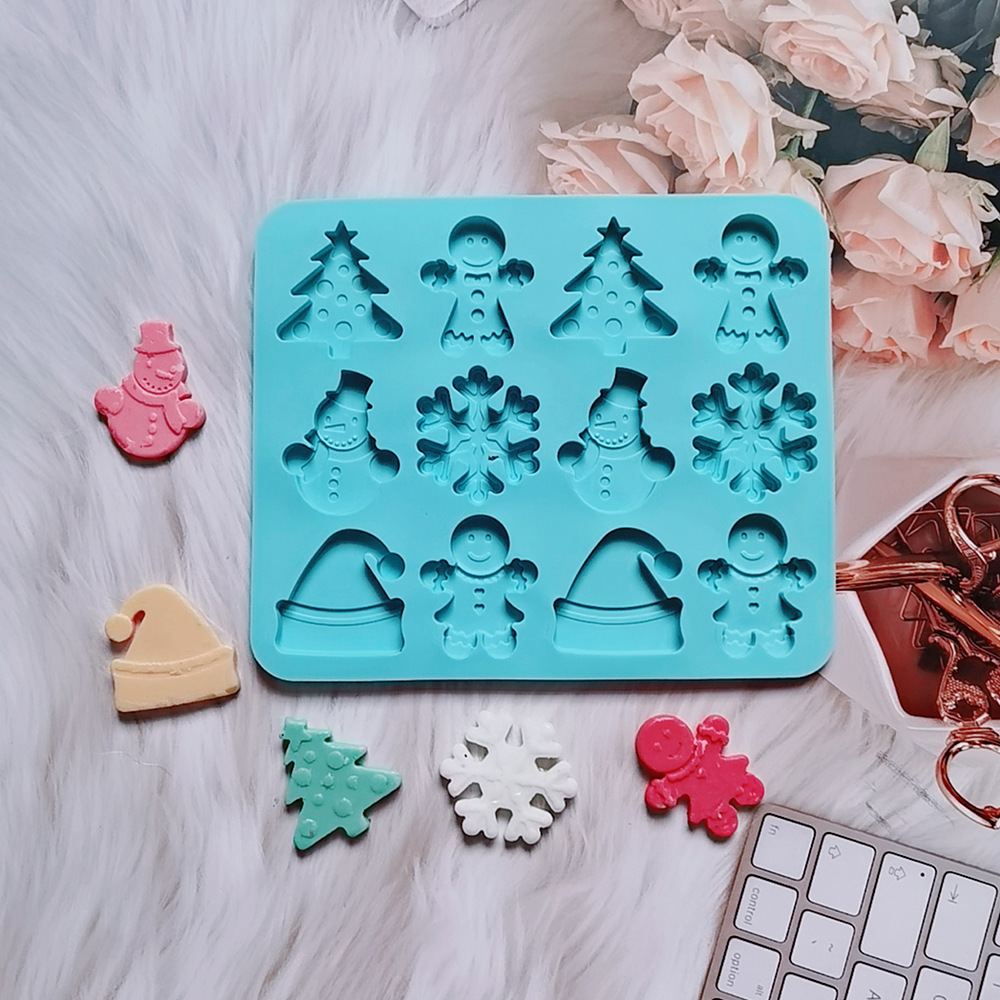 12连圣诞雪花帽245巧克力冰格硅胶模具蛋糕糖果布丁烘焙模具北蓝