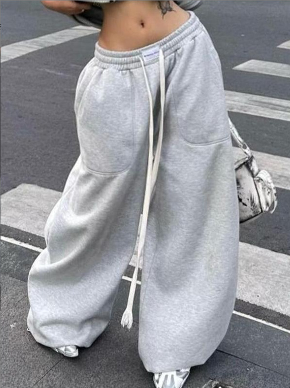 Pantalones casuales estadounidenses transfronterizos otoño y invierno más tercife para hombres y mujeres personalidad suelta callejera caliente pulgar cuerdas rectas pantalones largos de piernas anchas image 4