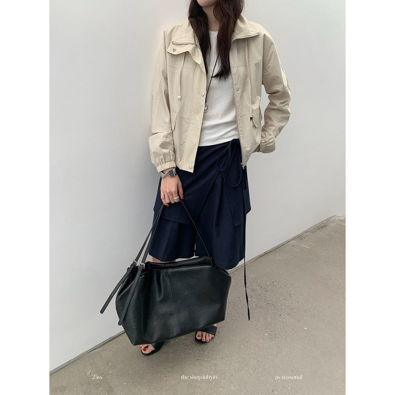 【No Returns or Exchanges】Functional Style Stand-Up Collar Jacket, Spring Women's Clothing for Petite Figures, Loose-Fitting Long-Sleeved Short Coat