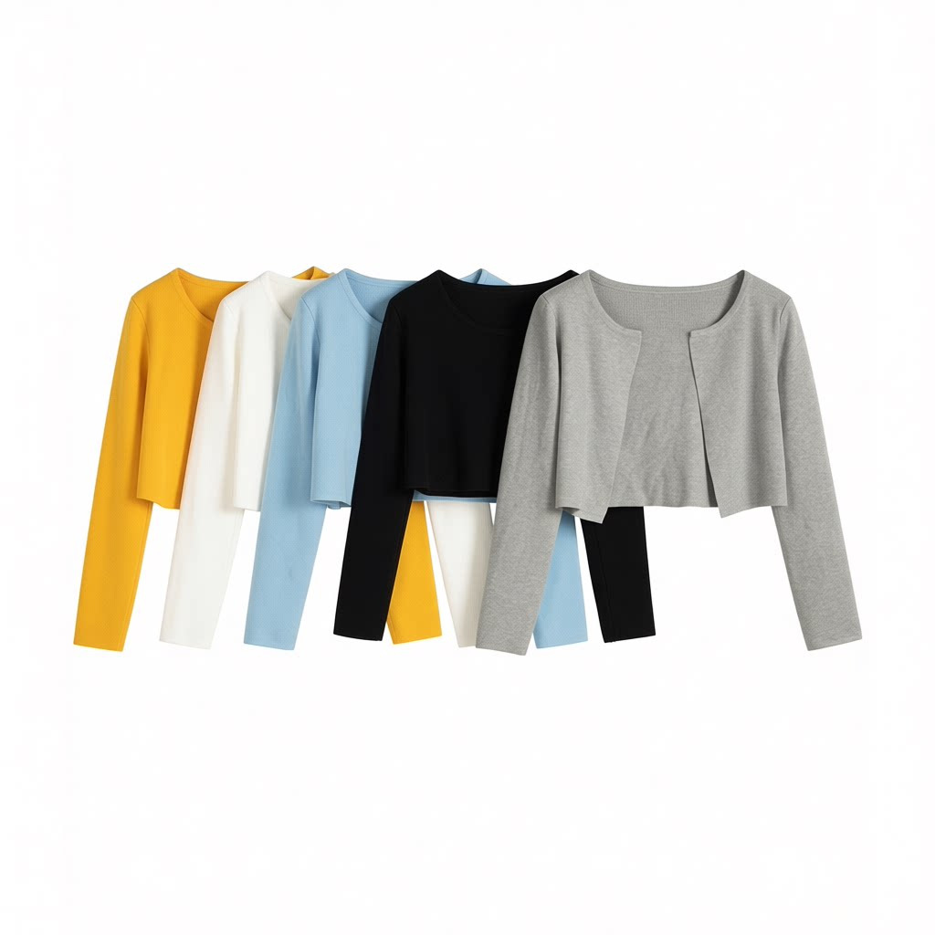 In Stock 2026 Spring and Autumn High-Waisted Round-Neck Short Top Petite Knitted Cardigan Women's Sweater Coat