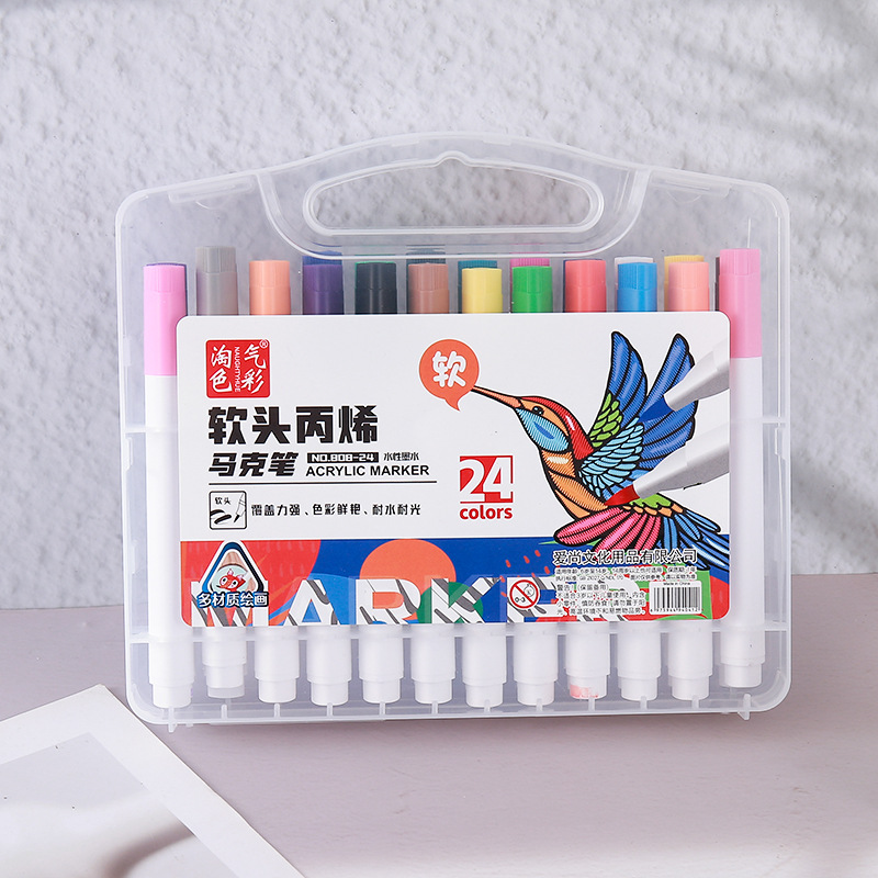 Caja de regalo de punta suave acrílico rotulador estudiante niños arte acuarela pluma impermeable pintado a mano bricolaje acrílico al por mayor