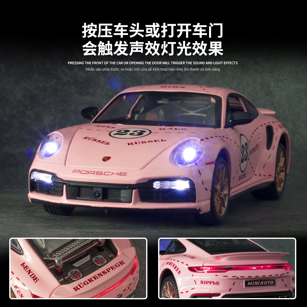 Jianyuan modelo de coche de aleación 1:24 Porsche 911 TurboS coche deportivo tire hacia atrás con sonido y luz adornos de coche de juguete