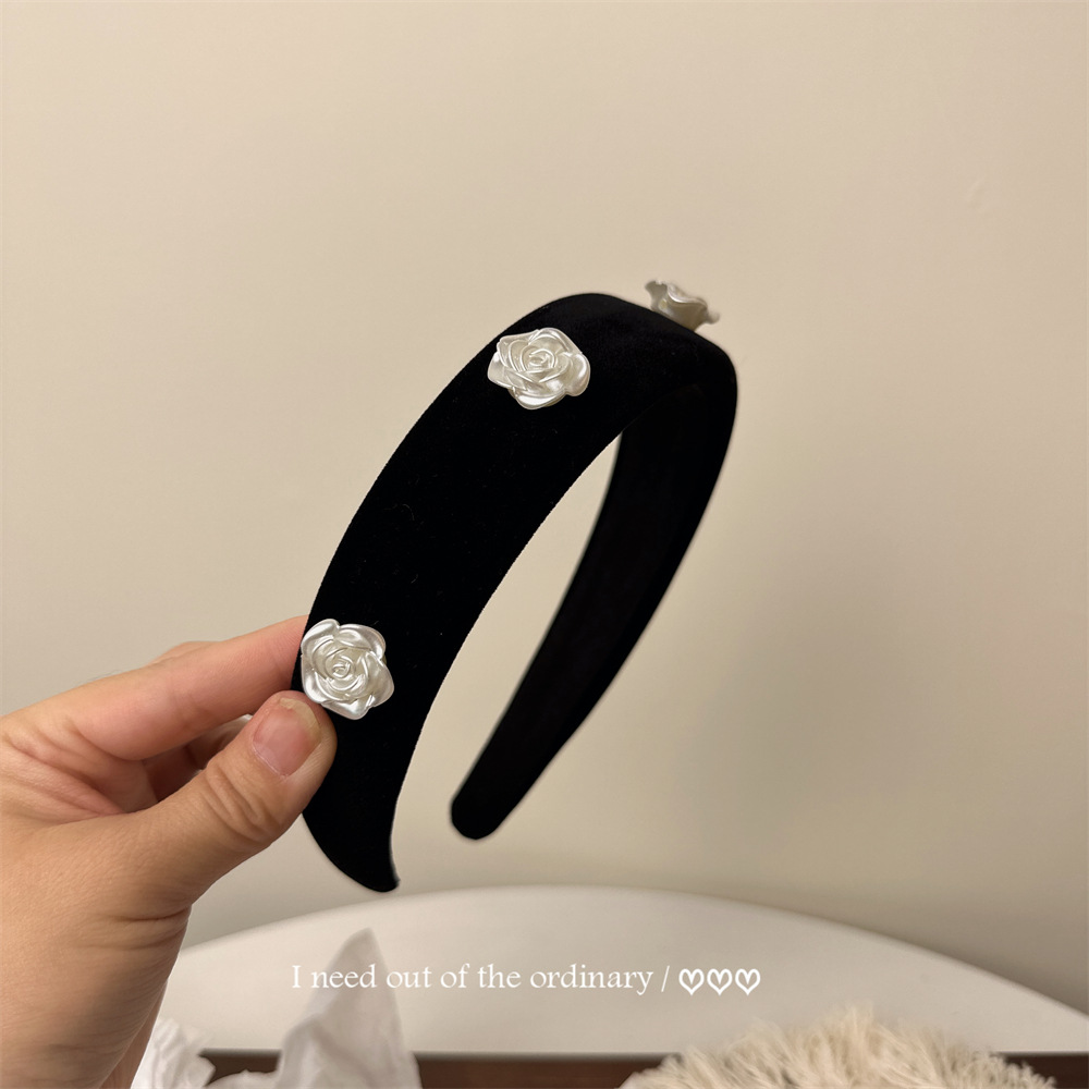 Chanel estilo retro simple flor negro diadema de viaje accesorios para el cabello de la diadema de moda elegante para mujer del todo fósforo de las mujeres