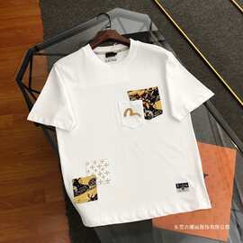 2026春夏新款男士海鸥刺绣口袋织锦字母T恤短袖白色黑色宽松型棉