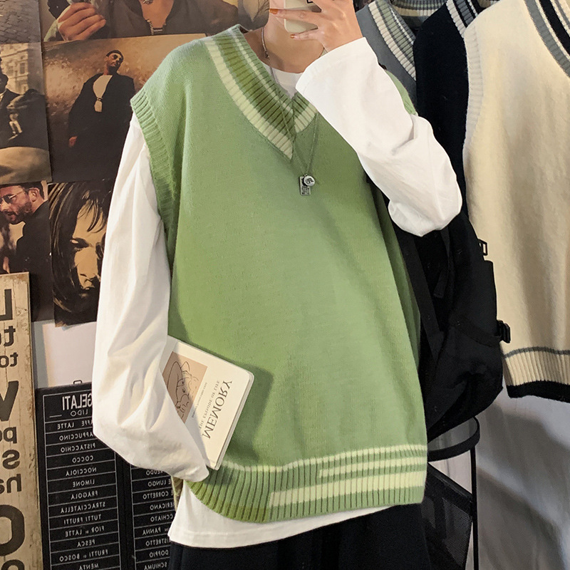Autumn and Winter Sweater Vest Men's V-neck Ins Korean-style Fashionable Hong Kong-style Japanese-style Loose Sleeveless Vest Base Sweater Autumn and Winter Sweater Vest Men's V-neck Ins Korean-style Fashionable Hong Kong-style Japanese-style Loose Sleeveless Vest Base Sweater