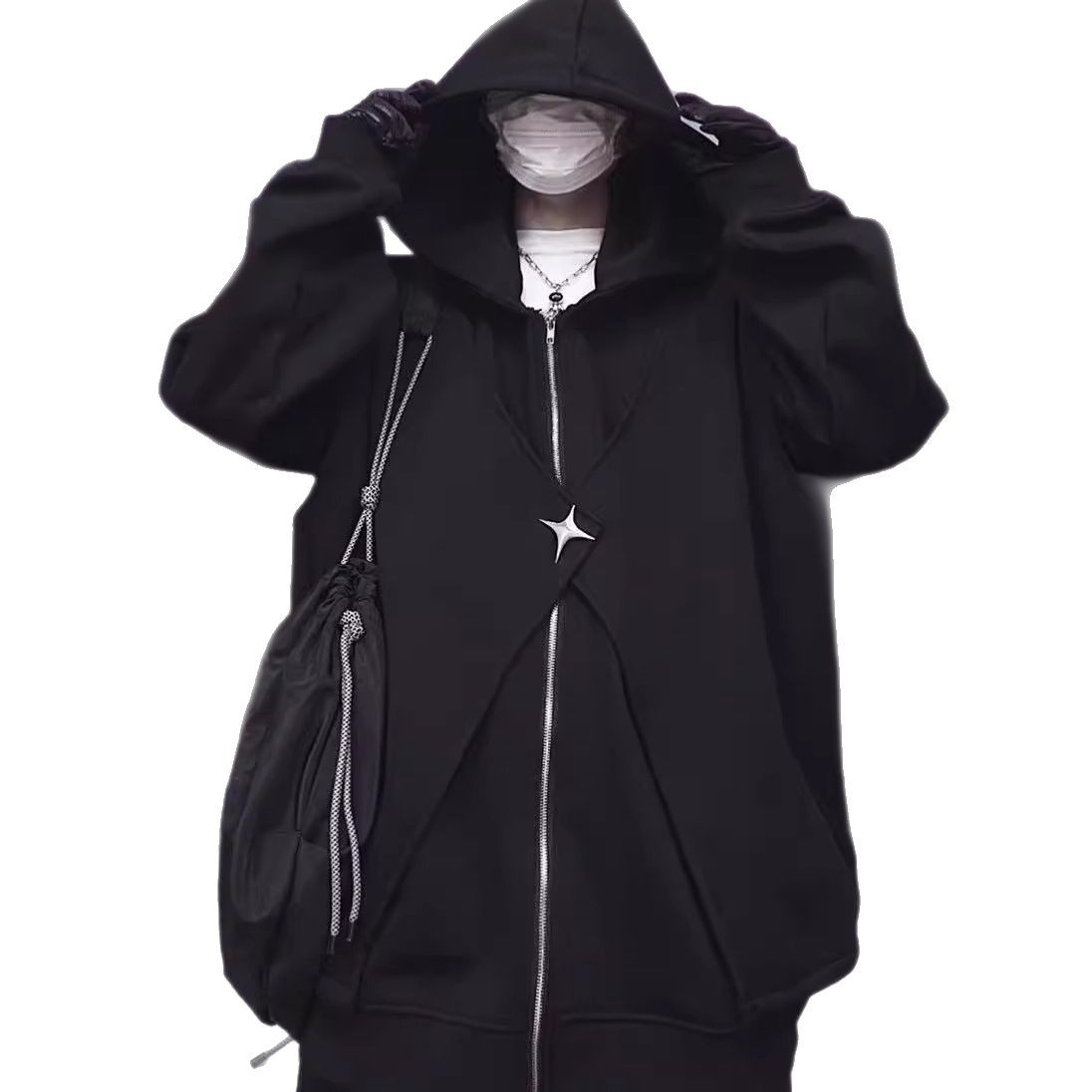 Nueva marca de moda americana suéter de rebeca con capucha ancha negra primavera y otoño para hombre chaqueta deportiva casual