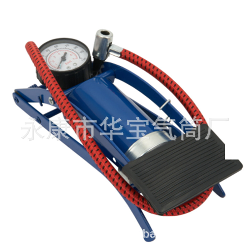 DQT01蓝色单管脚踩打气筒 普通脚踏式自行车汽车气筒带270度气压