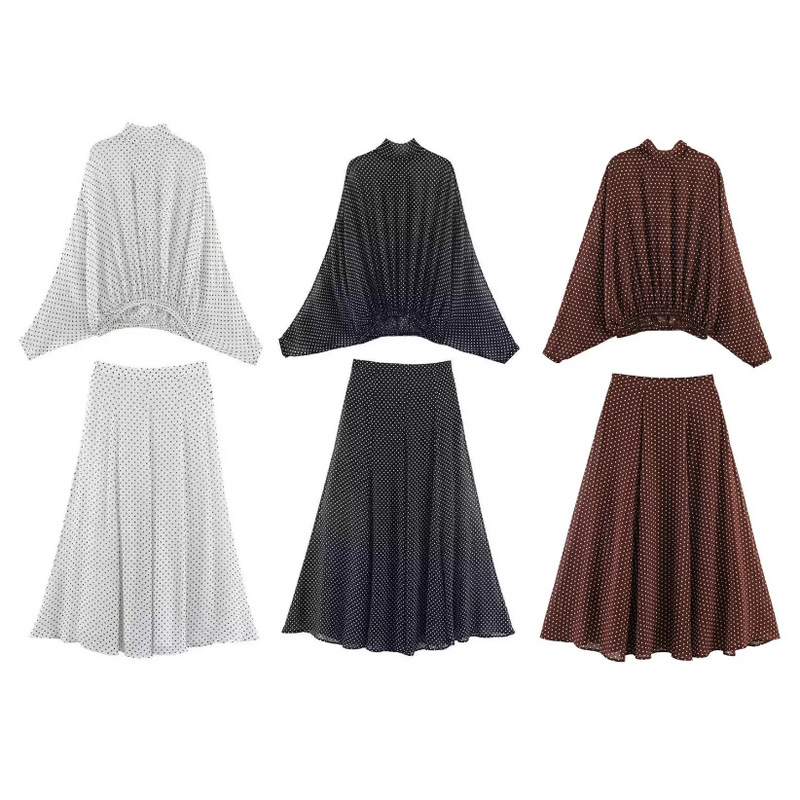 Foreign Trade Order! 2025 Winter European and American Style Women's Fashion Elegant Polka Dot Shirt and Skirt 5289161