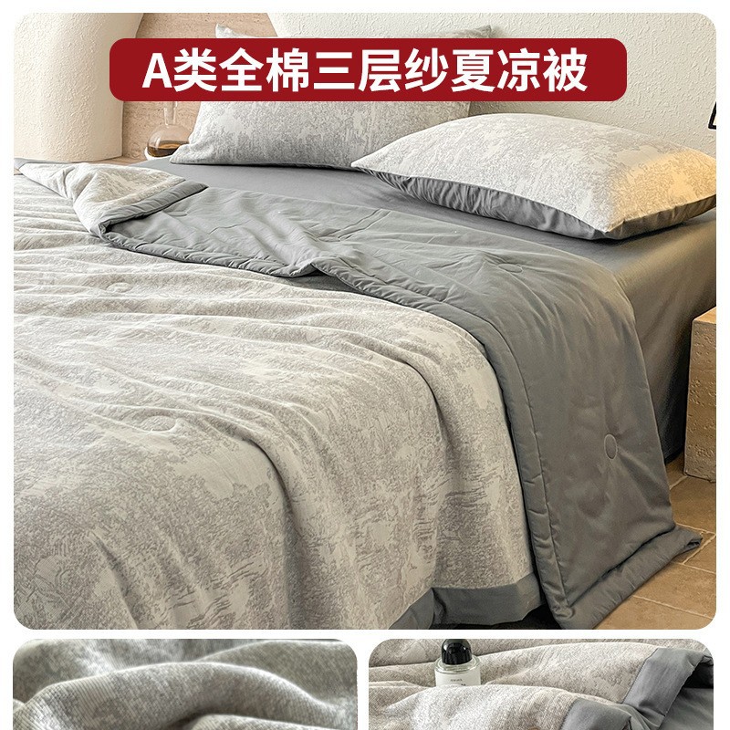 Juego de cuatro piezas de cama de edredón fresco de verano de hilo de doble capa de algodón puro 2025 nuevo juego de tres piezas de sábanas de alta gama de lujo ligero image 17