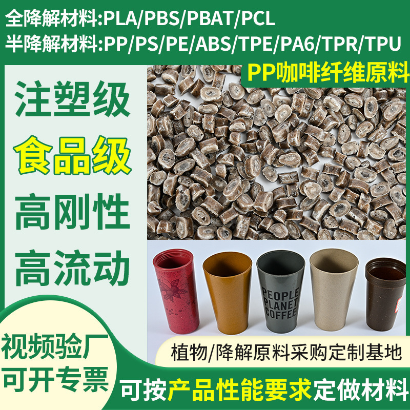 PP coffee residue fiber PP wheat straw PP bamboo powder PP corn starch plant fiber bio-based degradable plastic
