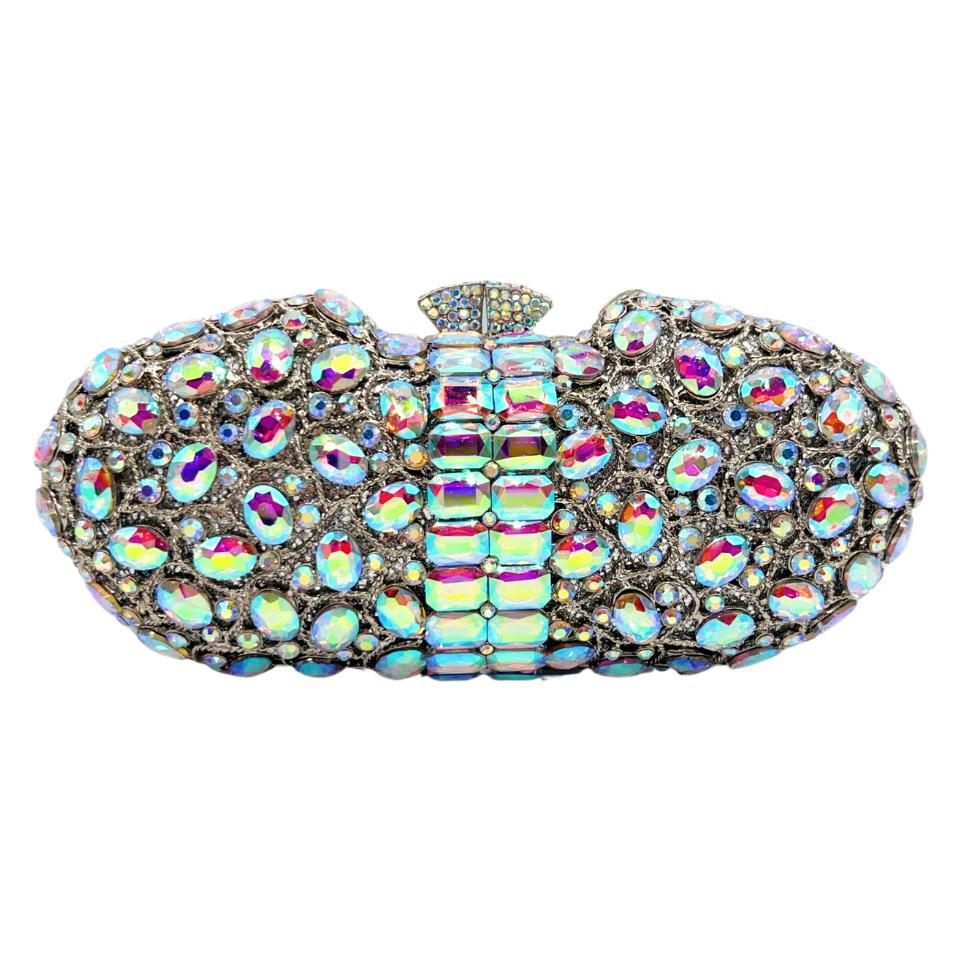 Túi clutch nữ đính đá dạ hội cầm tay phong cách Âu Mỹ — vàng, Bạc AB, màu sâm panh, đỏ