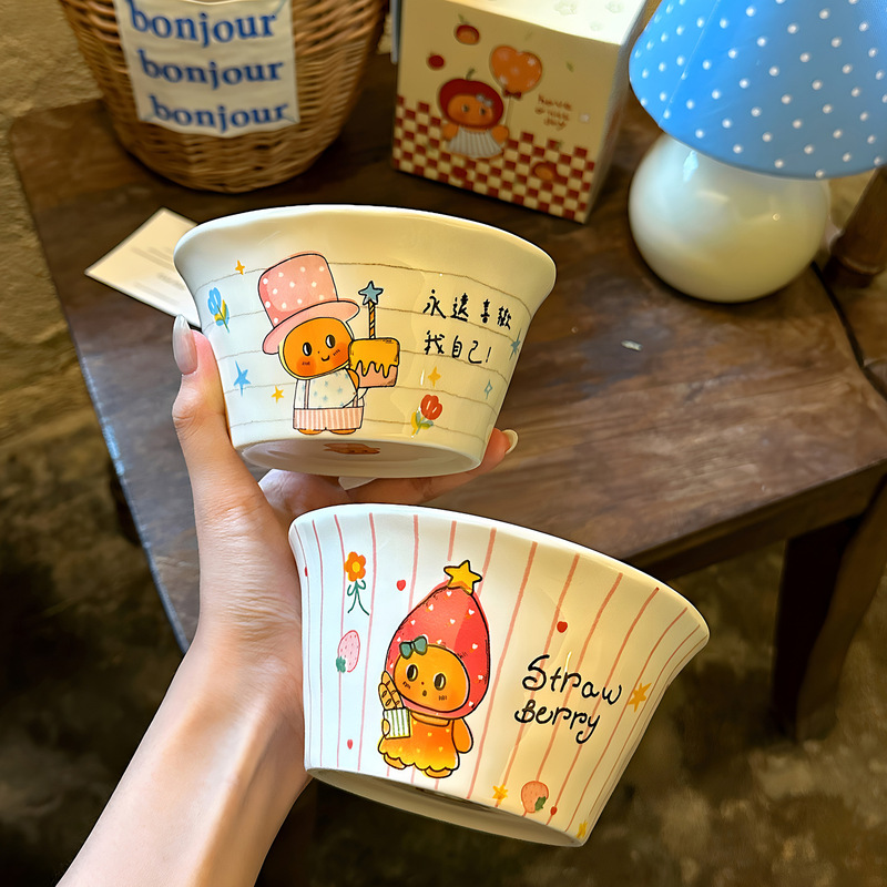 Cute cartoon ceramic bowl set for home use, including dining bowls, soup bowls, yogurt bowls, underglaze color creative tableware, children's bowls Cute cartoon ceramic bowl set for home use, including dining bowls, soup bowls, yogurt bowls, underglaze color creative tableware, children's bowls