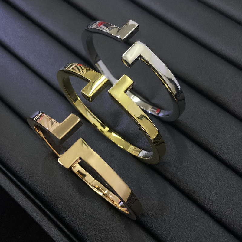 High Version Double t Series Bracelet Plated with 18K Diamond Wide Version Bracelet for Men and Women, High-End Version, Non-Fading Ins