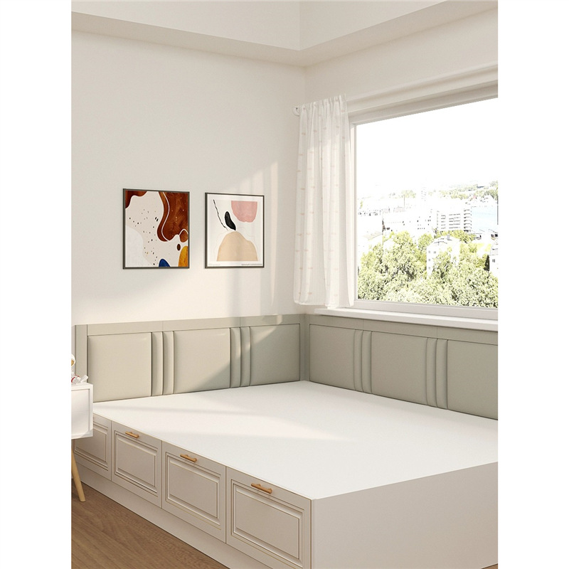Tapis de tatami doux autour du mur, coussin de fond de lit anti-collision, panneau de tête de lit souple, revêtement de mur de soutènement, panneau de soutènement, auto-adhésif classique