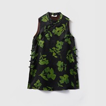 真丝香云纱花萝奥黛中长款上衣女100桑蚕丝国风盘扣真丝无袖小衫