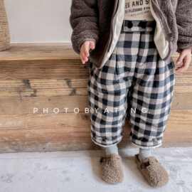 2026童装冬装新款 儿童韩版夹棉加厚格子休闲裤女童冬款棉裤21900