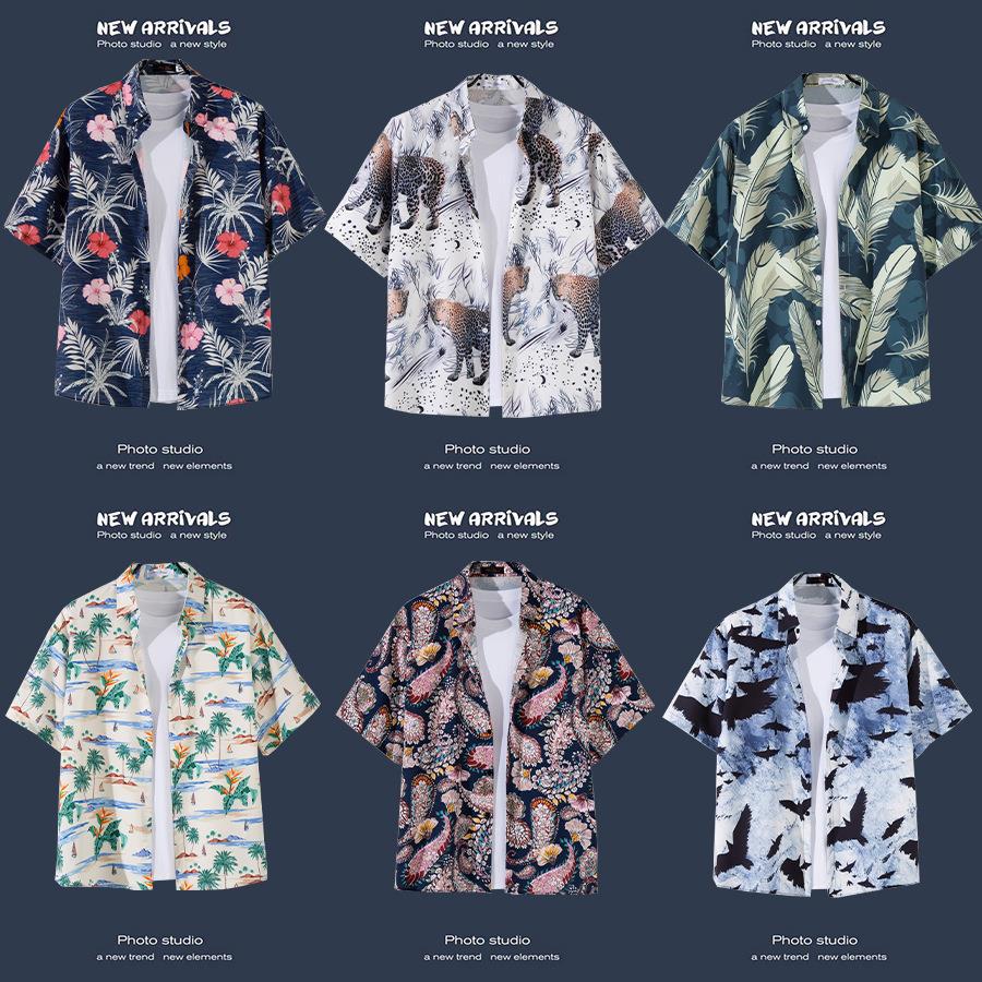 Camisas de manga corta estilo Hong Kong para hombres y mujeres, camisas florales de manga tres cuartos holgadas y delgadas de verano para playa hawaiana