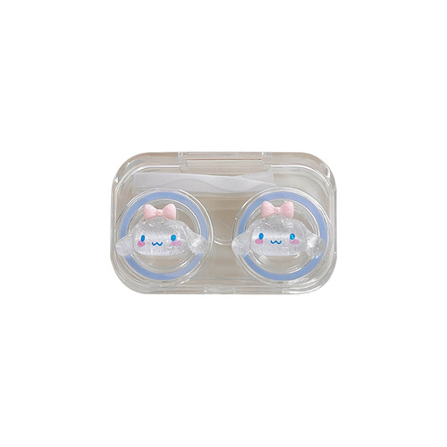Korean style simple transparent puppy contact lens box small and cute cartoon thin glitter three-dimensional decorative contact lens companion box