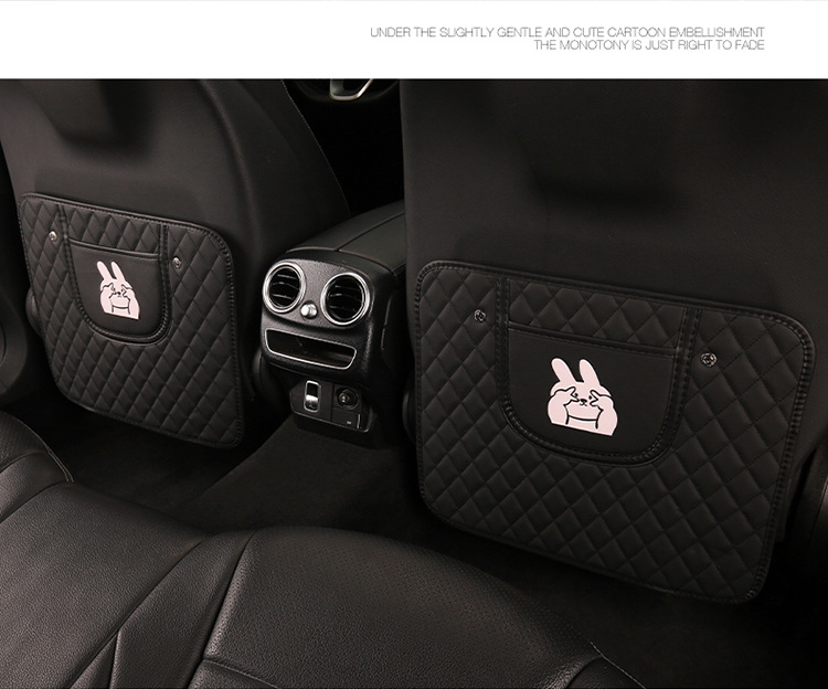 Cartoon Anti-Kick Pad for Car Seat Back, Rabbit and Dog Embroidered Anti-Kick Mat, Car Seat Cushion Cartoon