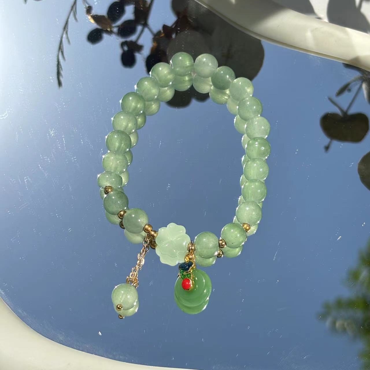 S048-그린 안전 버클 동린 옥 구슬 팔찌#SZ 350