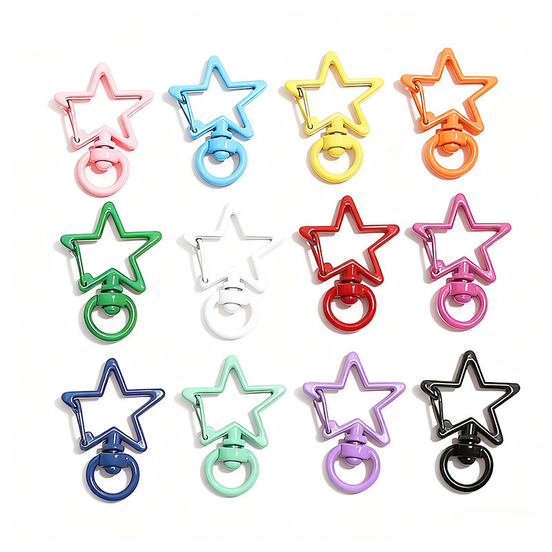 Spray-Painted Colorful Five-Pointed Star Dog Buckle Spring Buckle Star Key Ring Hanging Buckle Handmade DIY Jewelry Pendant Accessories