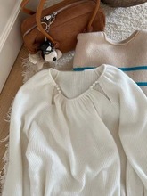 23451秋季新款2023白色毛衣女设计感珍珠链条镂空上衣长袖百搭针
