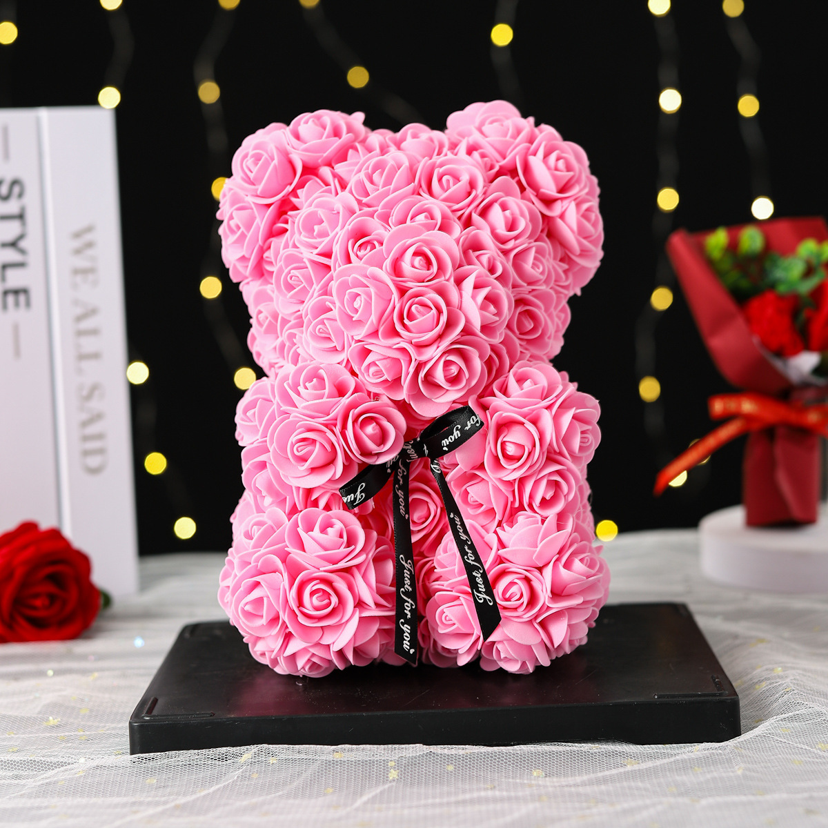 Plastic Material Valentine'S Day Elegant Lady Bear Plastic Ornaments Artificial Flowers