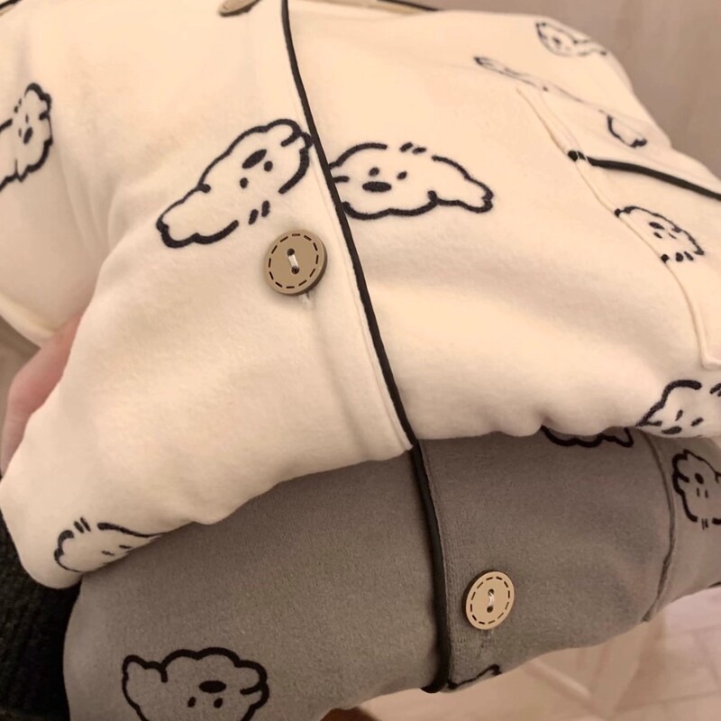 Autumn and Winter German Velvet Couple Pajamas for Men and Women, Cute Puppy Cartoon Students, Double-Sided Brushed Heating and Warm Home Clothes Autumn and Winter German Velvet Couple Pajamas for Men and Women, Cute Puppy Cartoon Students, Double-Sided Brushed Heating and Warm Home Clothes