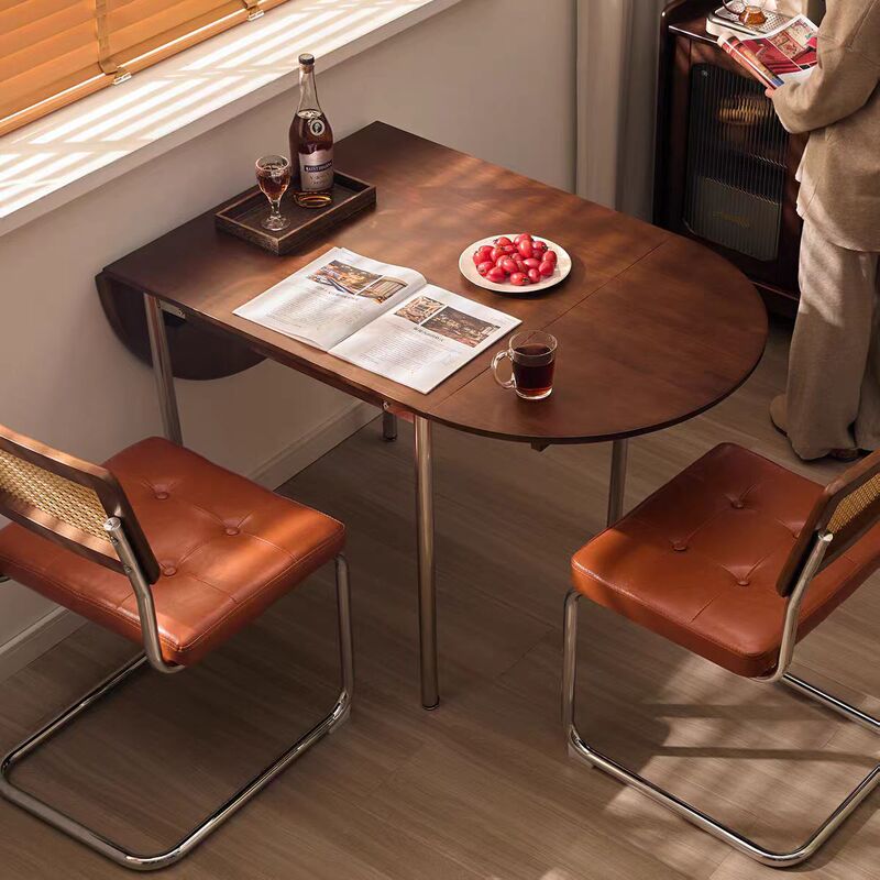 Medieval Style Folding Dining Table Solid Wood Home Living Room Dining Table Small Apartment Restaurant Dining Oval Dining Table and Chair Combination