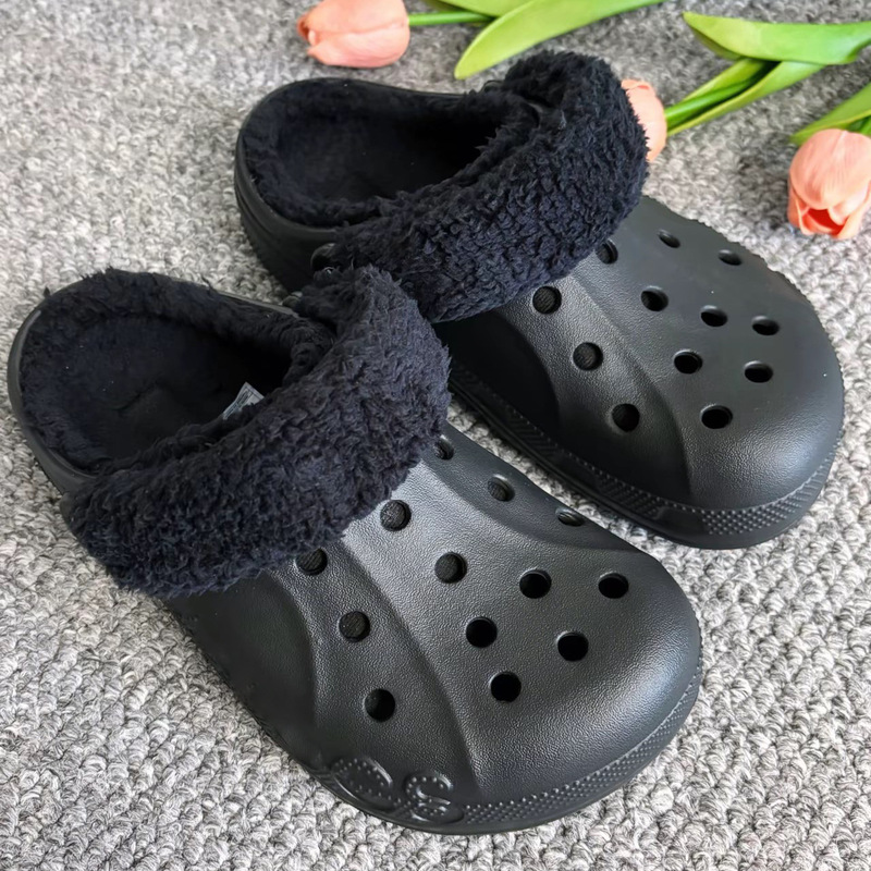 High-Quality Kajia Beiya Winter Plush Furry Hole Shoes for Men and Women, Casual and Versatile Baotou Warm Cotton Slippers