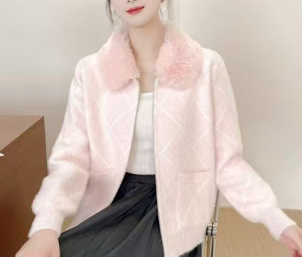 秋冬时尚撞色条纹棒球领拉链开衫毛衣女时尚通勤长袖针织衫外套|undefined