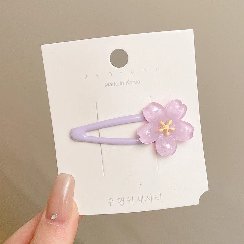 细闪果冻色樱花发夹花朵可爱侧边夹 ins少女夹子刘海碎发夹头饰品|undefined