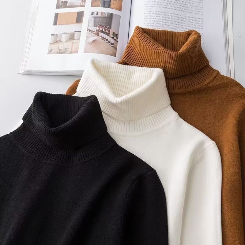 Cross-border Turtleneck Sweater Men's 2024 Autumn and Winter Fashionable Solid Color Long Sleeve Top Warm Inner Middle Collar Knitted Base Shirt