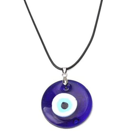 Turkish Blue Eyes Pendant Necklace Leather String Glass Necklace Devil Eyes Necklace