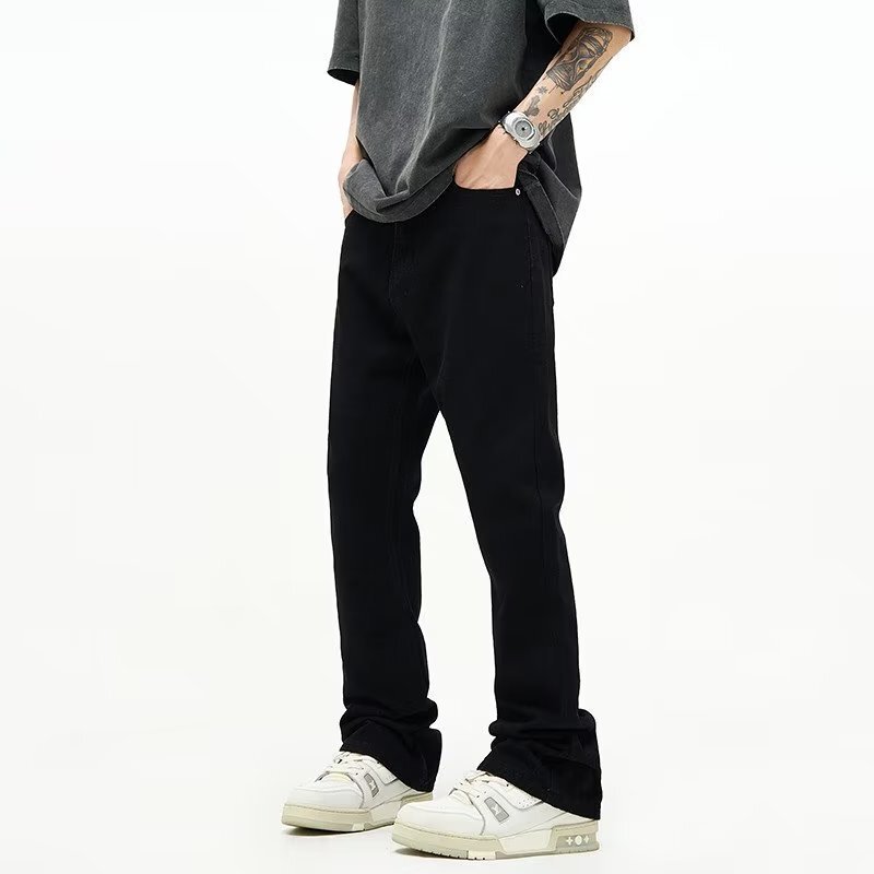 2023 Casual High Street Trendy Brand Black Micro-flared Jeans Stretch Slim Tall Pants for Men 2023 Casual High Street Trendy Brand Black Micro-flared Jeans Stretch Slim Tall Pants for Men