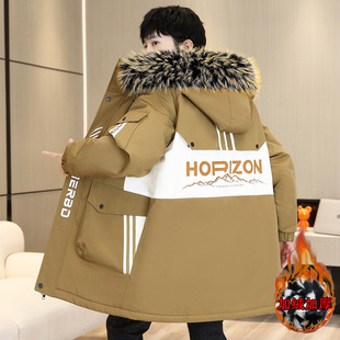 Mid-length Jacket Men's Autumn and Winter Fashionable fleece-lined Thickened Parker Jacket Loose Casual Warm Cotton Clothes