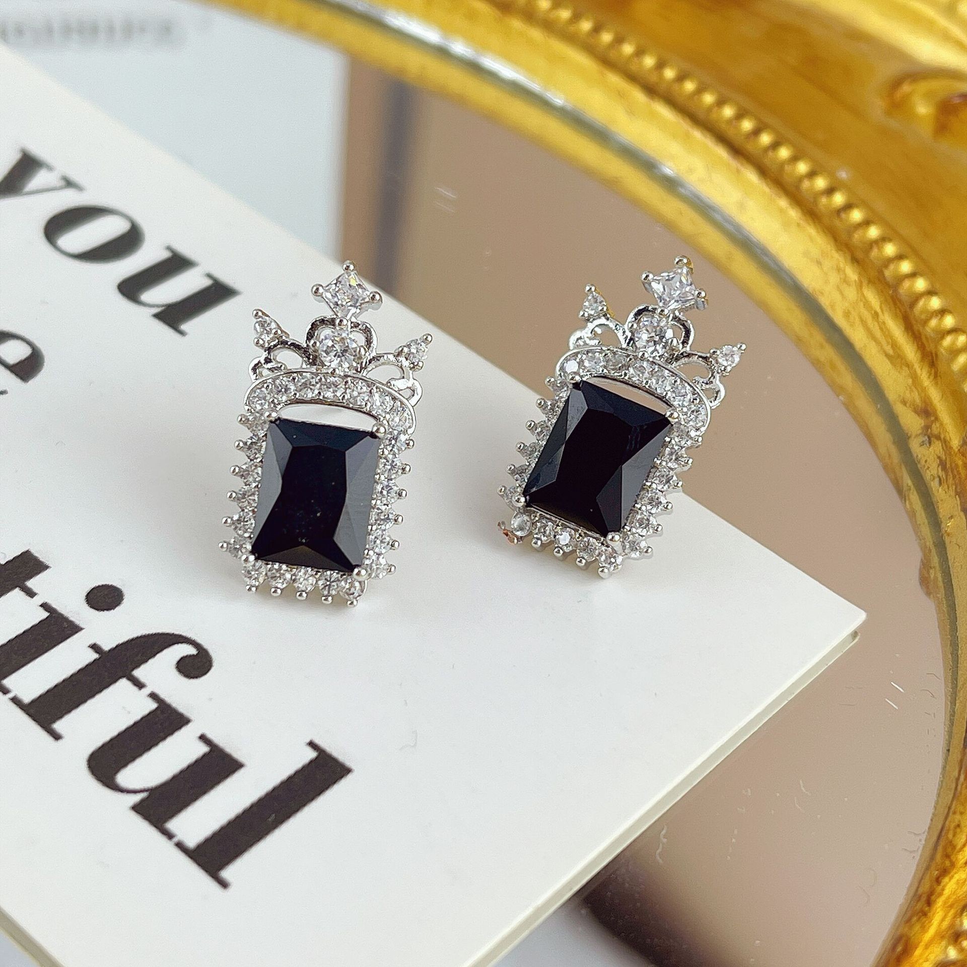 F7377 블랙 직사각형 귀걸이