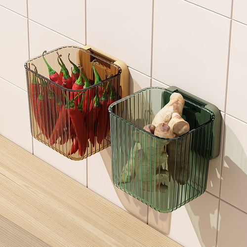 Kitchen onion, ginger, and garlic storage rack, refrigerator side door storage box, bathroom bathroom wall, punch-free wall-mounted spice rack