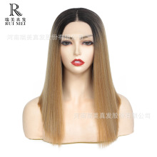 许昌瑞美假发欧美假发女化纤前蕾丝中分中长直发假发头套厂家批发