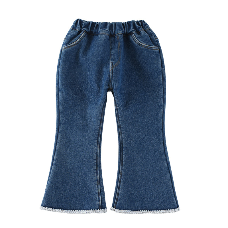 Girls plus fleece jeans 2024 new autumn and winter baby girls warm everything with fashion flared pants