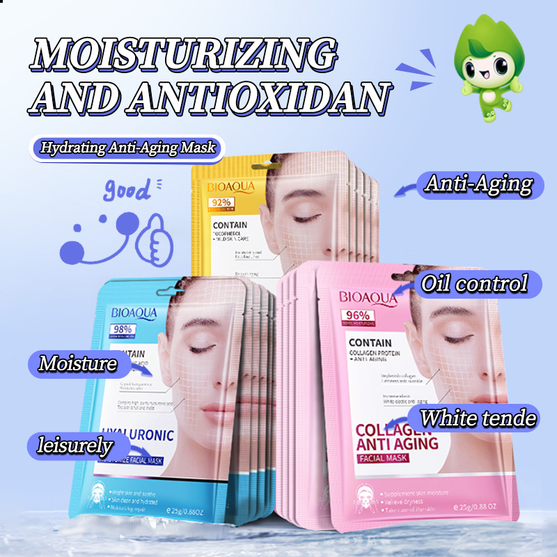 Mascarilla facial de comercio exterior con empaque en inglés completo, esencia de oligopéptidos y ácido hialurónico, mascarilla facial hidratante y nutritiva, mascarilla facial refrescante y rejuvenecedora de la piel, venta al por mayor transfronteriza.